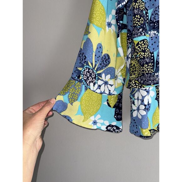 Habitat Floral Blouse Top Flare Flutter Sleeve Tiered Artsy Drapes Classic Large - Picture 13 of 16
